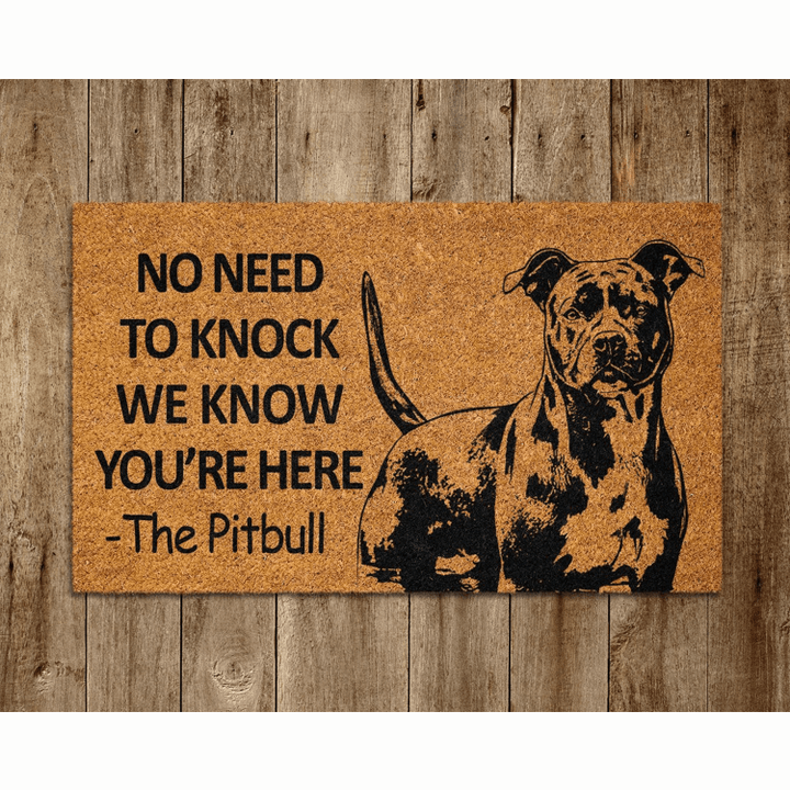 The Pitbull Home Door Mat, Pitbull We Know You Are Here Spring Door Mats, Funny Doormat, Welcome Mats