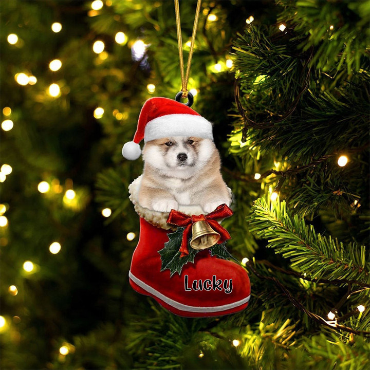 Custom Akita Inu In Santa Boot Christmas Ornament, Personalized Dog Flat Acrylic Ornament