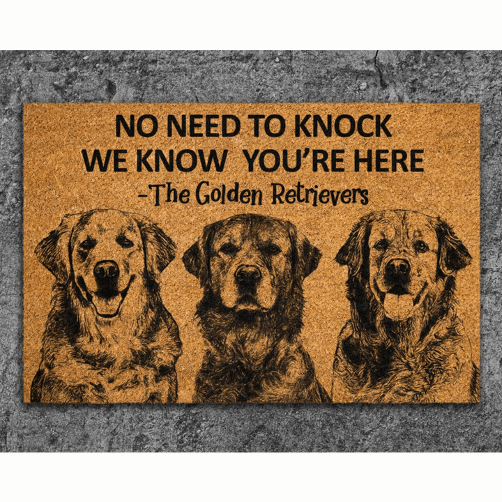 We Know You Are Here The Golden Retrievers Coir Door Mat, Funny The Golden Retrievers Dogs Outdoor Doormat