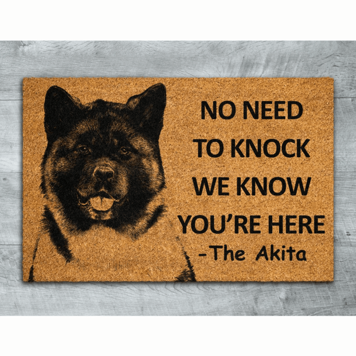 We Know You Are Here The Akita Coir Door Mat, Funny Doormat Gift for Akita Lovers