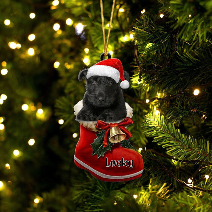 Custom Scottish Terrier In Santa Boot Christmas Ornament, Personalized Dog Flat Acrylic Ornament