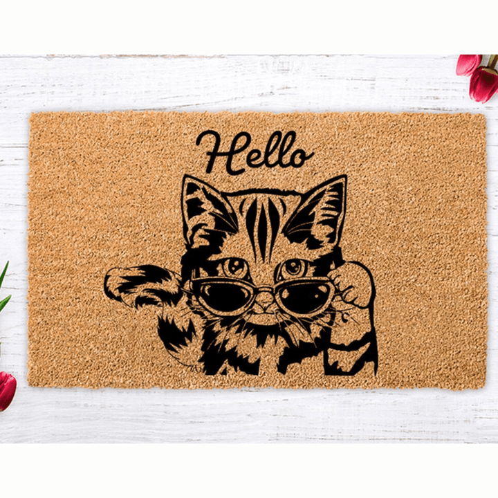 Hello Cat Welcome Mat, housewarming gift, Personalized cat doormat, Wedding Gift, new home gift, funny doormat, home doormat