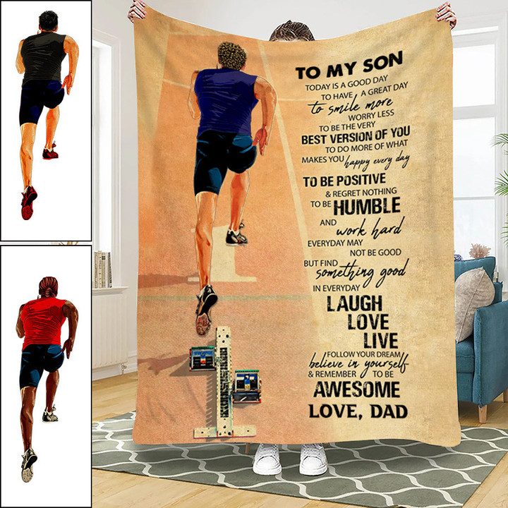 Personalized Running Man Boy Blanket for Runner, Custom Clothes Athlete Runner Fleece Sherpa Blanket