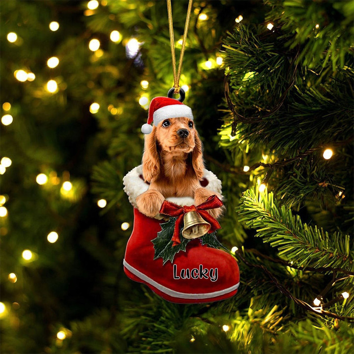 Custom Cocker Spaniel In Santa Boot Christmas Ornament, Personalized Dog Flat Acrylic Ornament