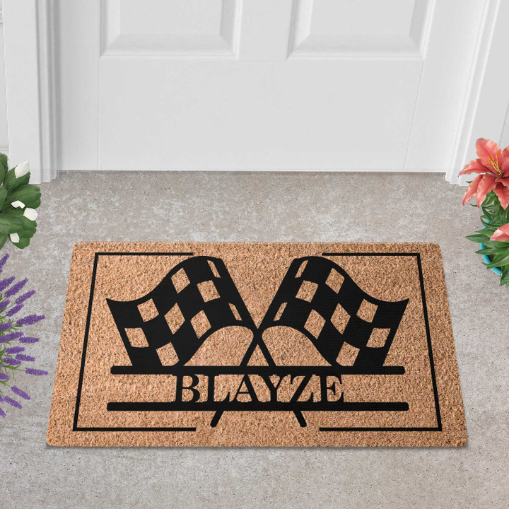 Personalized Racing Flag Doormat For Outdoor Or Indoor Use, Custom Flag Door Mat Gifts For Racer