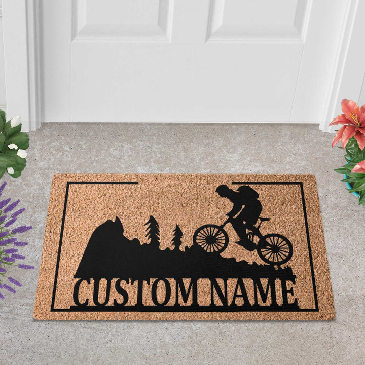 Custom Biking Doormat For Outdoor Or Indoor Use, Personalized Biker Name Door Mat Gift For Biking Lover