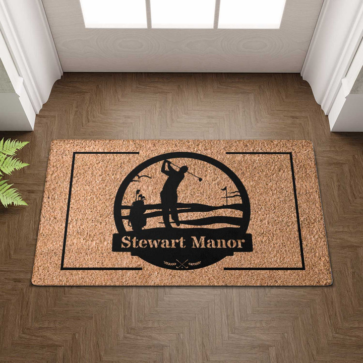 Personalized Men's Golf Welcome Doormat For Home Decor, Custom Name Golf Door Mat Gift For Dad, Golfer