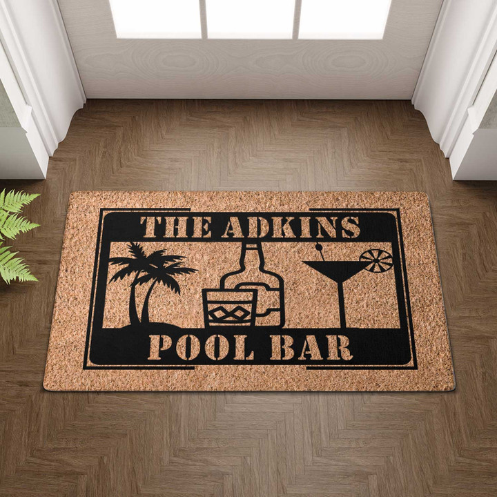 Personalized Pool Bar Doormat For Outdoor Or Indoor Use, Custom Name Outdoor Door Mat Gift For Home Bar Decor