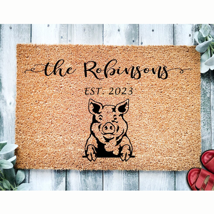 Welcome Personalized Family Name Pig Farm Doormat Gift For Pig Lovers Welcome Mat Horse Farmer Door Mat