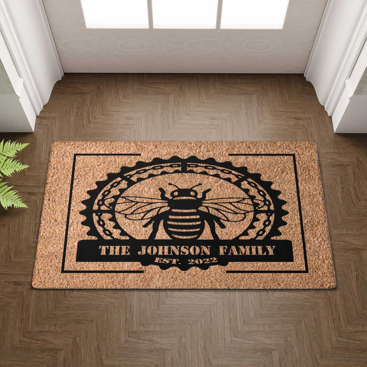 Personalized Bee Welcome Doormat For Outdoor Or Indoor Use, Custom Name Bee Door Mat Gift For Bee Lover, Farmer