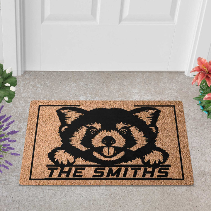 Personalized Red Panda Bear Welcome Doormat For Outdoor Or Indoor Use, Custom Name Bear Door Mat Gift For Family