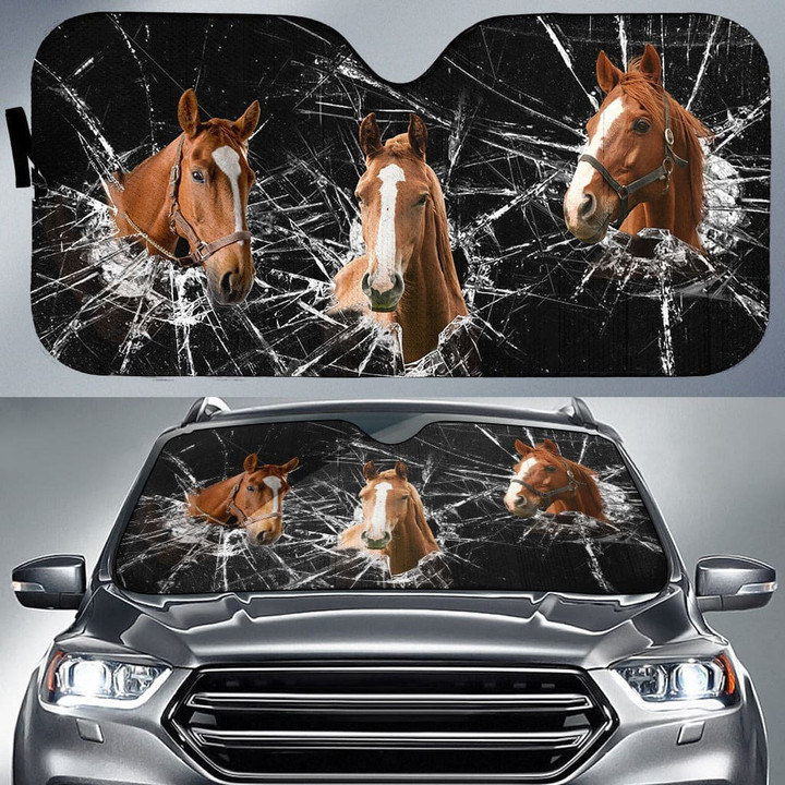 Horse Broken Glasses Car All Over Printed 3D Car Sunshade, Horse Car Windshield, Car Front Protector for Farmer