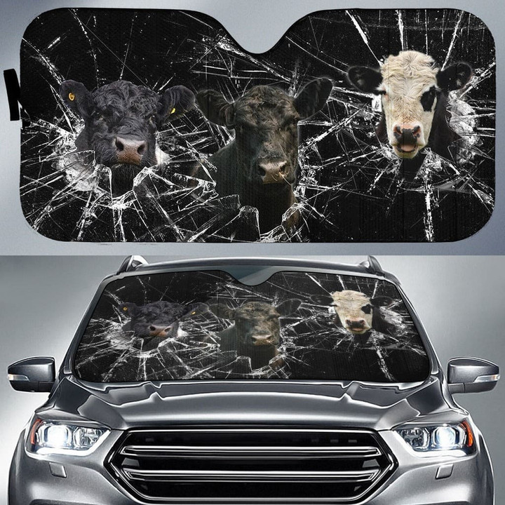 Belted Galloway Broken Glasses Car All Over Printed 3D Car Sunshade, Cow Lover Car Windshield, Farmer Car Protector