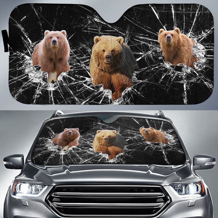Funny Bear Broken Glasses All Over Printed 3D Car Sunshade, Car Windshield, Car Front Protector for Bear Lover