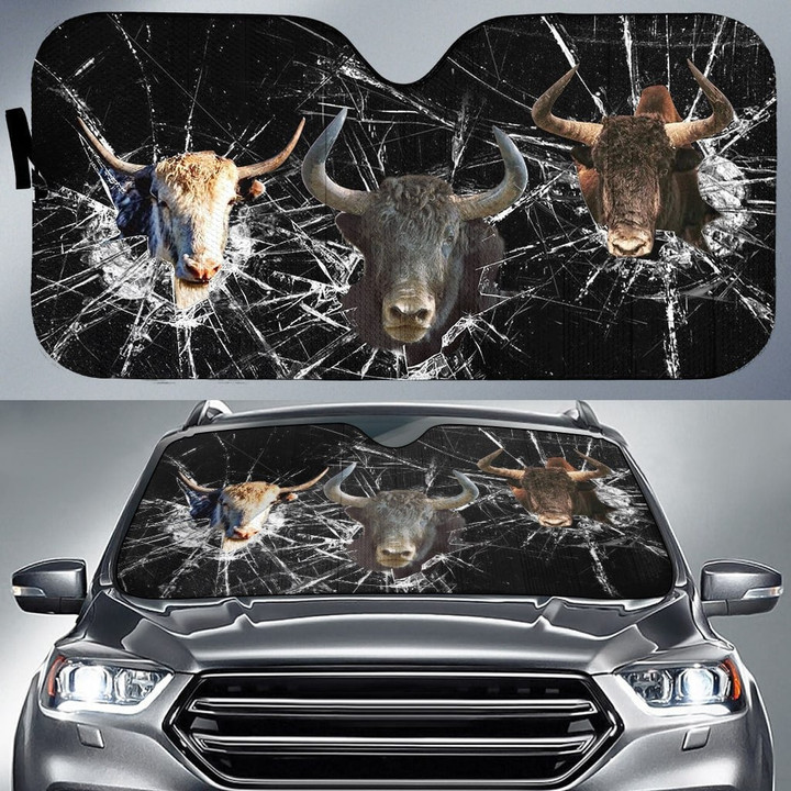 Funny Yaks Broken Glasses All Over Printed 3D Car Sunshade, Car Windshield, Car Front Protector Gift for Farmers