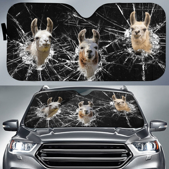 Funny Llamas Broken Glasses All Over Printed 3D Car Sunshade, Car Windshield, Car Front Protector for Farmers