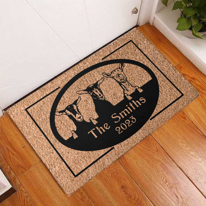 Goat Family Welcome Doormat For Indoor Outdoor Use, Custom Name Door Mat Gift For Family, Goat Lover