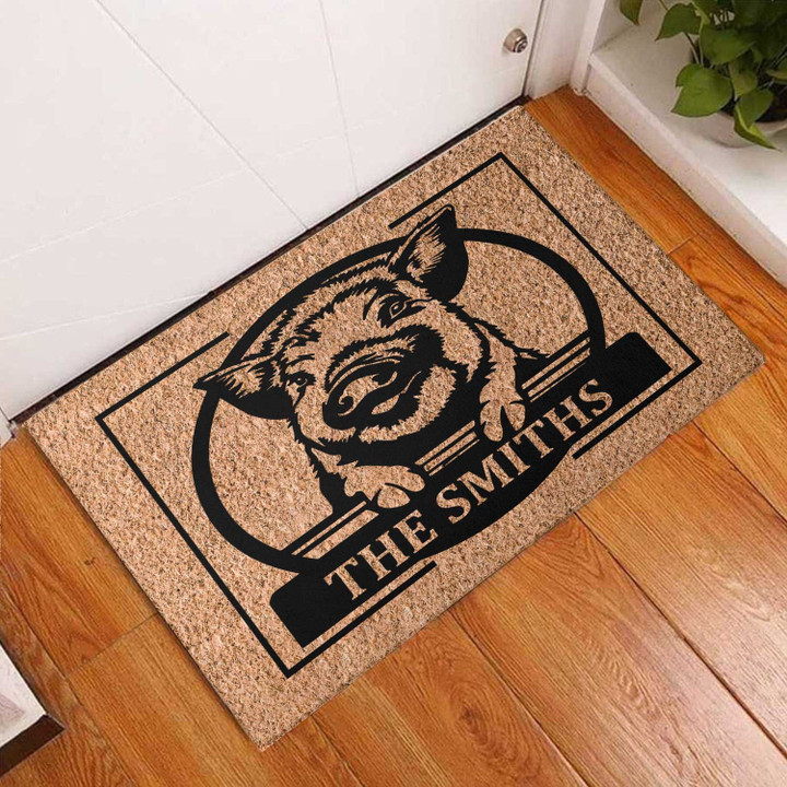 Personalized Pig Welcome Doormat For Home Decoration, Custom Name Pig Door Mat Gift For Family Friend, Farmer