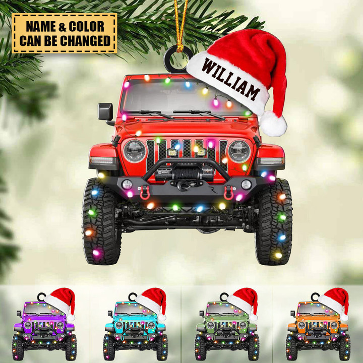 Personalized Funny Jeep Santa Hat Christmas Hanging Ornament for Wrangle Jeep Lovers