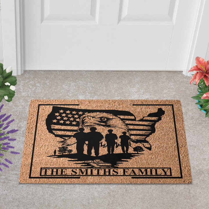 US Eagle Military Welcome Doormat For Indoor Outdoor Use, Custom Name Soldier Door Mat Gift For US Veteran