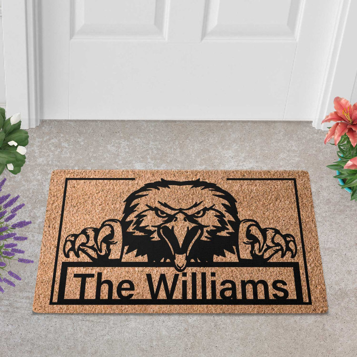 US Bald Eagle Welcome Doormat For Indoor Outdoor Use, Custom Name Eagle Door Mat Gift For US Bird Lover