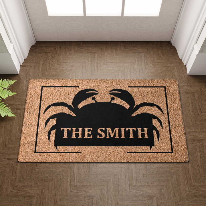 Personalized Crab Welcome Doormat For Indoor Outdoor Use, Custom Name Crab Door Mat Gift For Family Friend