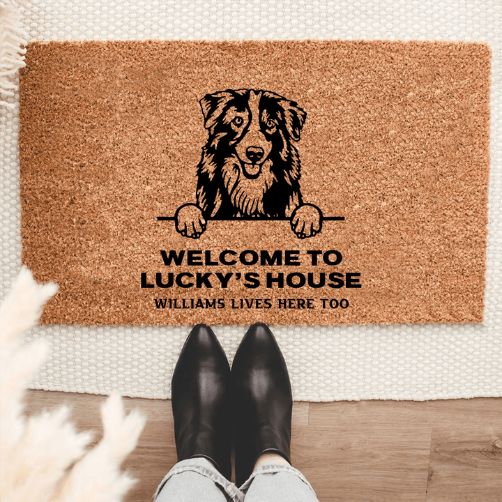 Personalized Austrailian Shepherd Welcome Mat For Dog Lover Housewarming Gift Custom Dog Breed Coir Doormat