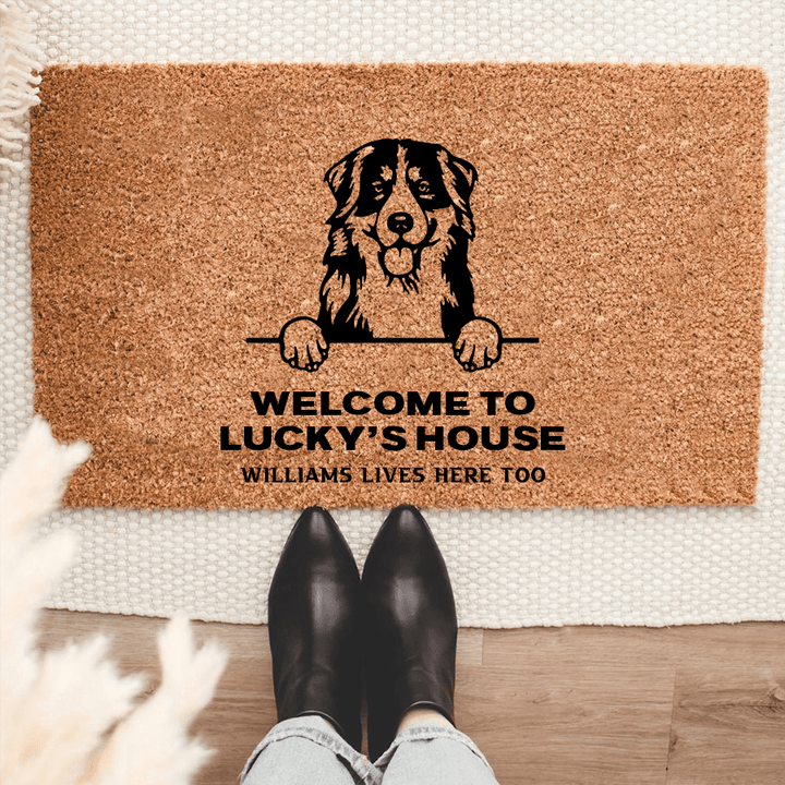 Personalized Bernese Mountain Welcome Mat For Dog Lover Housewarming Gift Custom Dog Breed Coir Doormat