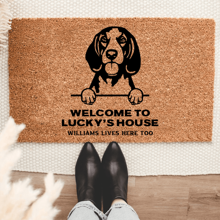 American English Coonhounds Welcome Mat For Dog Lover Housewarming Gift Custom Dog Breed and Family Name Coir Doormat