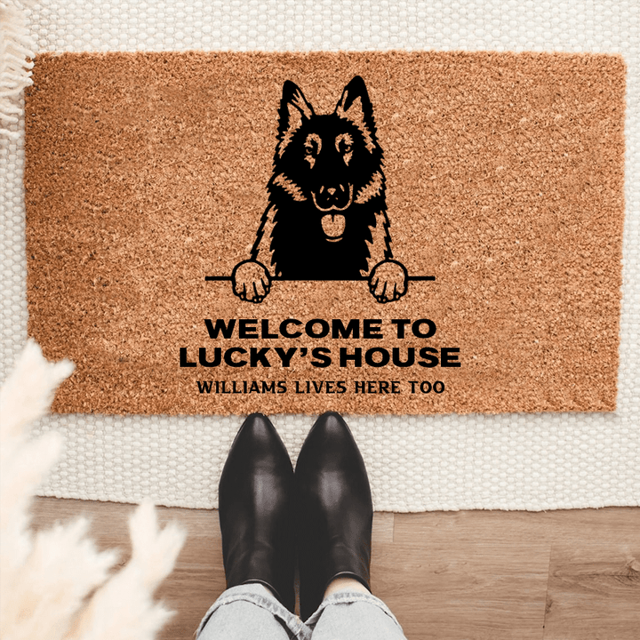 Personalized Belgian Sheepdog Welcome Mat For Dog Lover Housewarming Gift Custom Dog Breed Coir Doormat