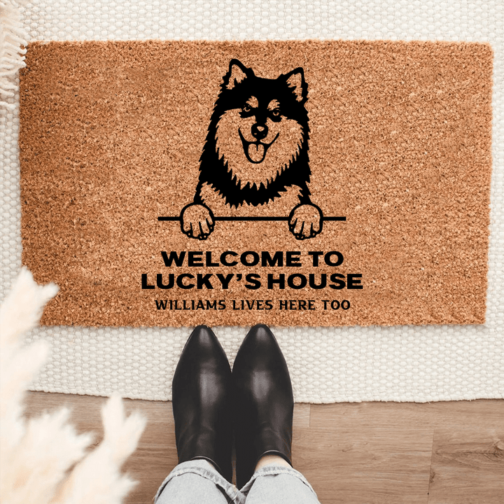 Personalized Finnish Lapphund Welcome Mat For Dog Lover Housewarming Gift Custom Dog Breed Coir Doormat