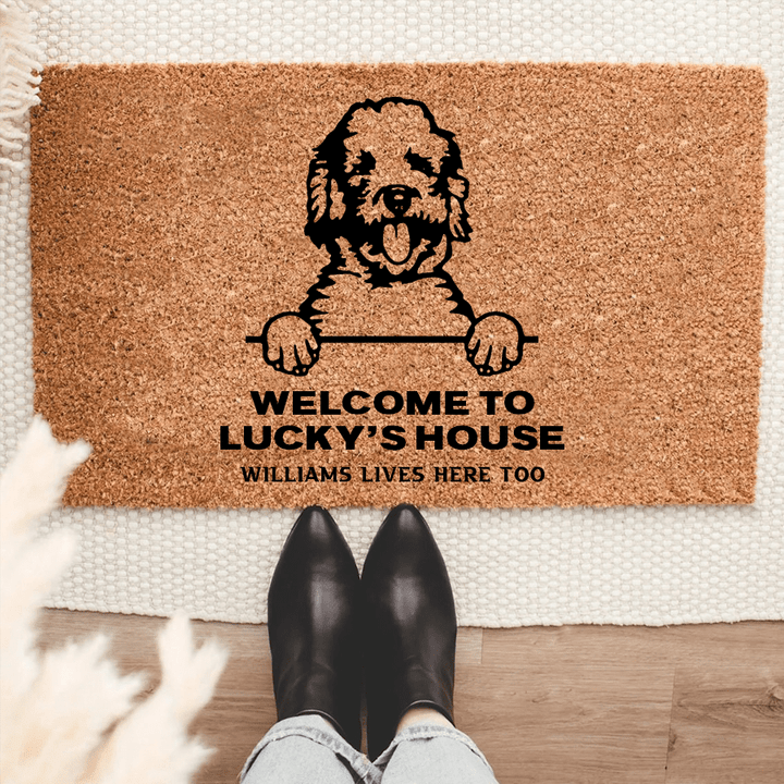 Personalized Labradoodle Welcome Mat For Dog Lover Housewarming Gift Custom Dog Breed Coir Doormat