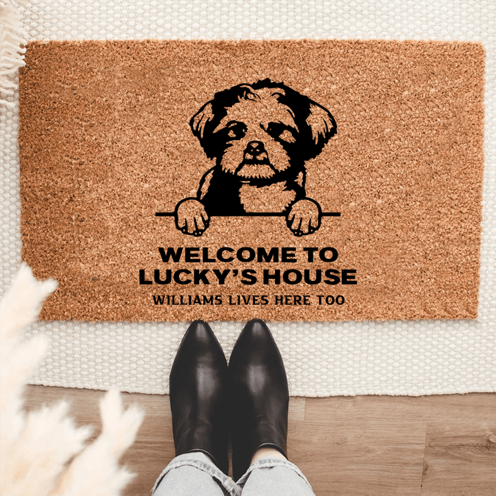 Personalized Lhase Apso Welcome Mat For Dog Lover Housewarming Gift Custom Dog Breed Coir Doormat