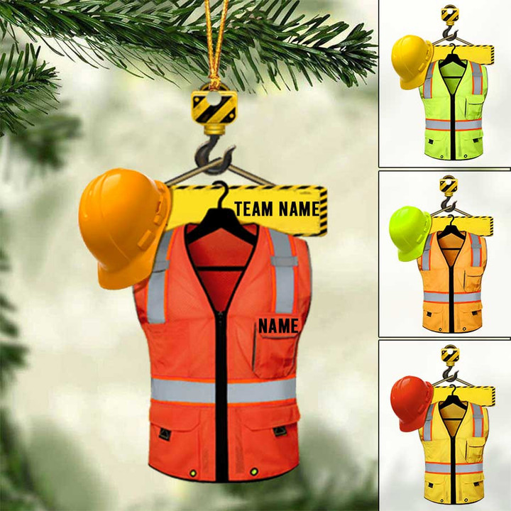 Personalized Heavy Equipment Operator Safety Vest Christmas Ornament, Gift for Equipment Operator