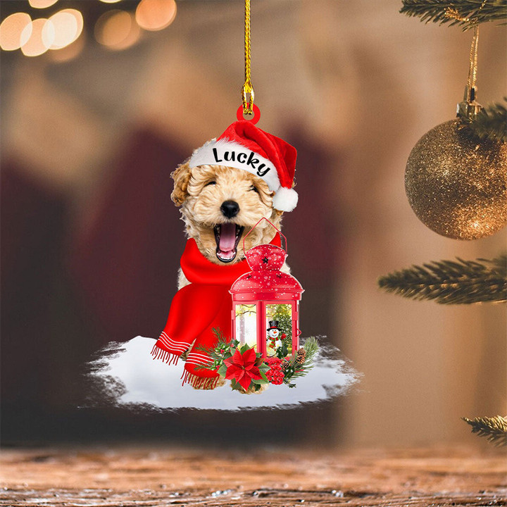 Personalized Poodle Christmas Present Ornament, Custom Name Dog Flat Acrylic Ornament