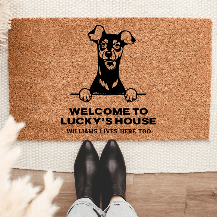 Personalized Miniature Pinscher Welcome Mat For Dog Lover Housewarming Gift Custom Dog Breed Coir Doormat