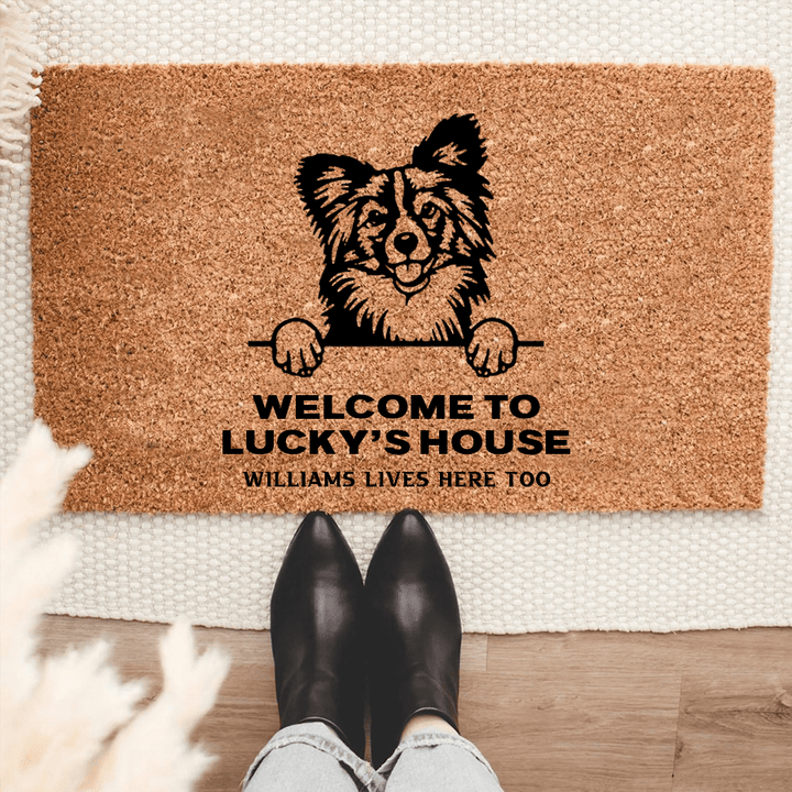 Personalized Papillon Welcome Mat For Dog Lover Housewarming Gift Custom Dog Breed Coir Doormat