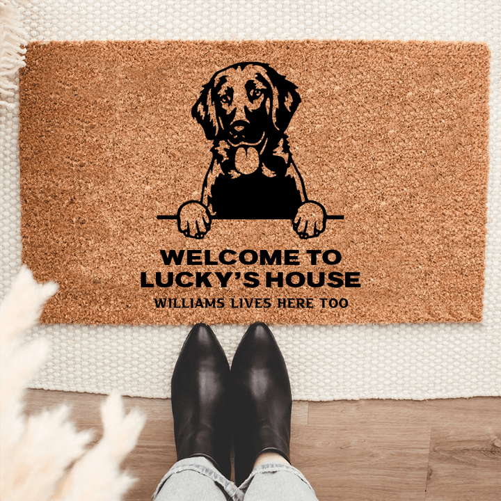Personalized Retriever Flat Coated Welcome Mat For Dog Lover Housewarming Gift Custom Dog Breed Coir Doormat
