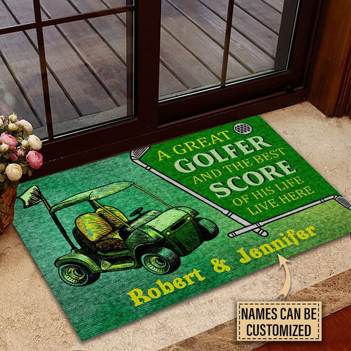 Personalized Golfer The Best Score Of His Life Doormat, Custom Name Golf Door Mat Gift For Dad, Golfer