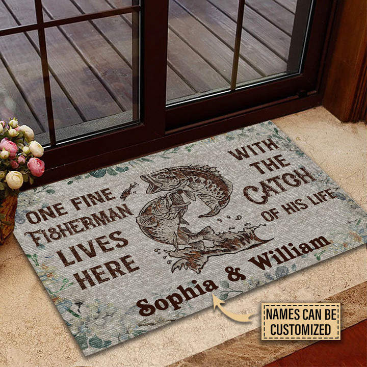 Personalized Fishing The Catch Of His Life Doormat, Custom Name Door Mat Gift For Him Her Fisher