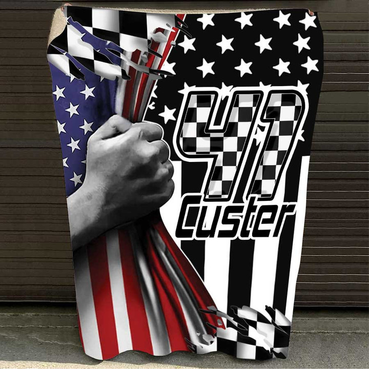 Personalized Racing Blanket, Checkered US Flag Racing Throw Blanket, Gift for Dad, Husband, Boyfriend, Son, Racer