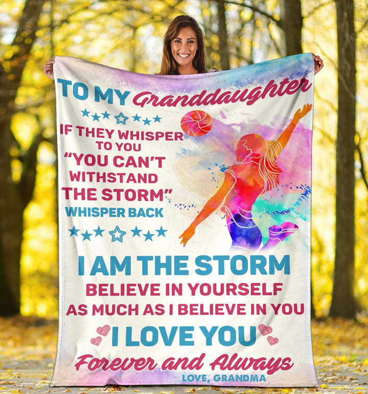To My Granddaughter Volleyball Watercolor Blanket, Gift for Grandkids From Grandma Volleyball Lovers