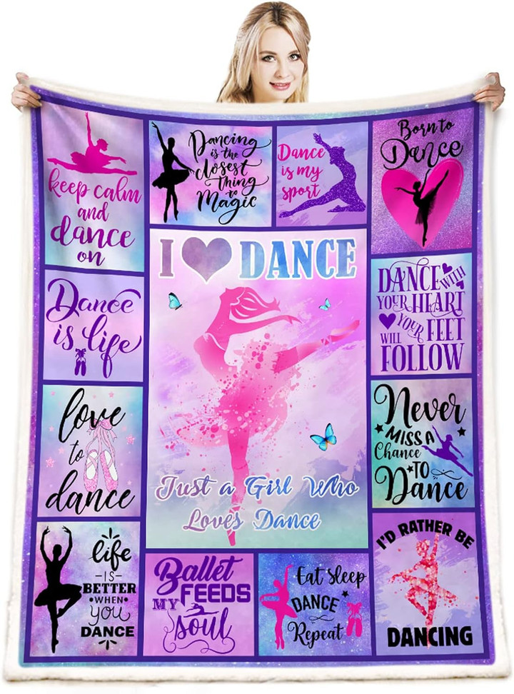 Custom Dancer Girl Throw Blanket, Ballet Dance Fleece Sherpa Blanket Gift for Daughter