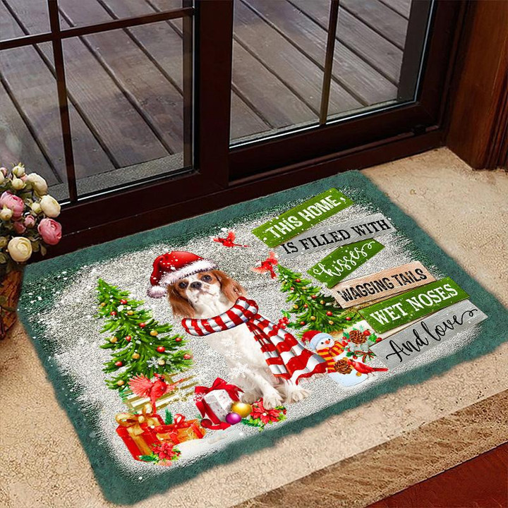 Cavalier King Charles Spaniel Doormat For Christmas Decor, This Home Is Filled With Kisses Christmas Gift For Dog Lover