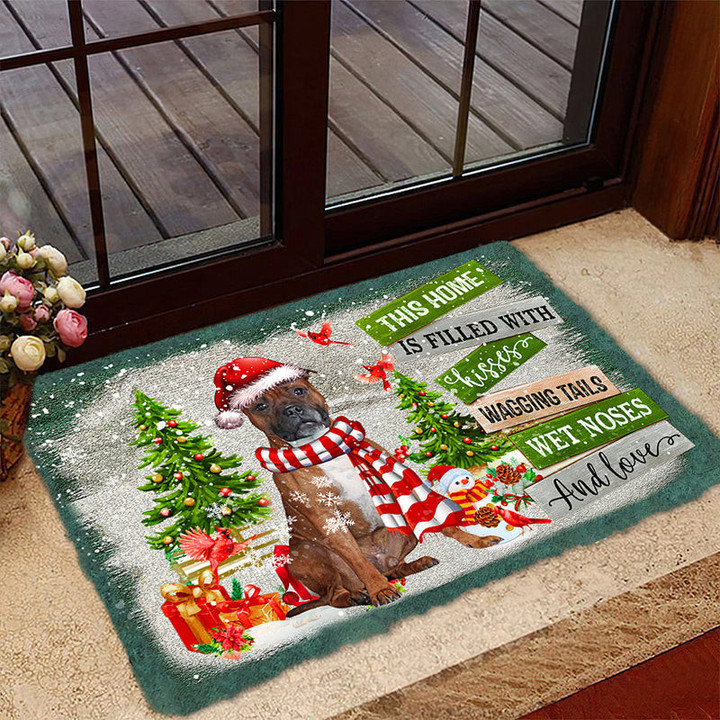 Staffordshire Bull Terrier Doormat For Christmas Decor, This Home Is Filled With Kisses Gift For Dog Lover