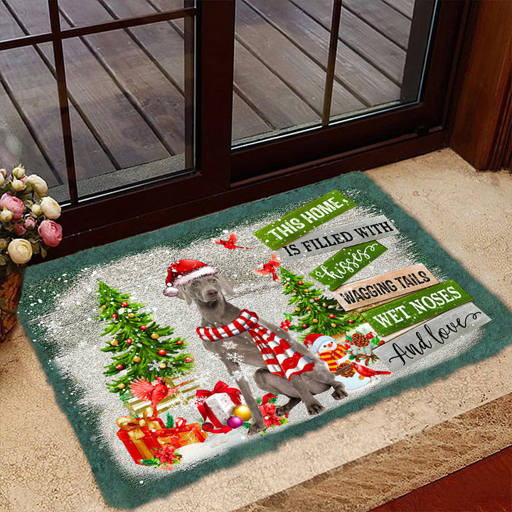 Weimaraner Doormat For Christmas Decor, This Home Is Filled With Kisses Gift For Dog Lover
