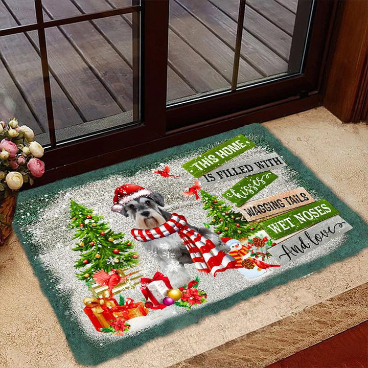 Schnauzer Doormat For Christmas Decor, This Home Is Filled With Kisses Gift For Dog Lover