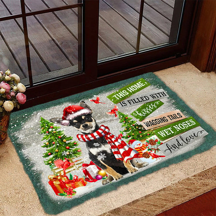 Black Chihuahua Doormat For Christmas Decor, This Home Is Filled With Kisses Gift For Dog Lover