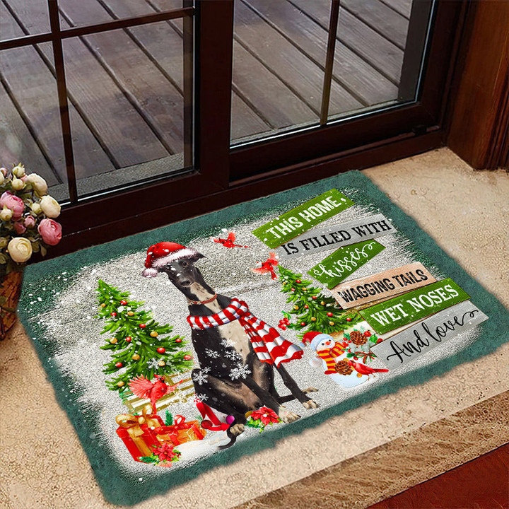 Greyhound Doormat For Christmas Decor, This Home Is Filled With Kisses Door Mat Gift For Dog Lover