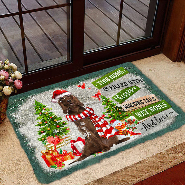 Irish Setter Doormat For Christmas Decor, This Home Is Filled With Kisses Door Mat Gift For Dog Lover